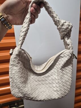 Braided Hobo Clutch in Light Beige - Soft Woven Design